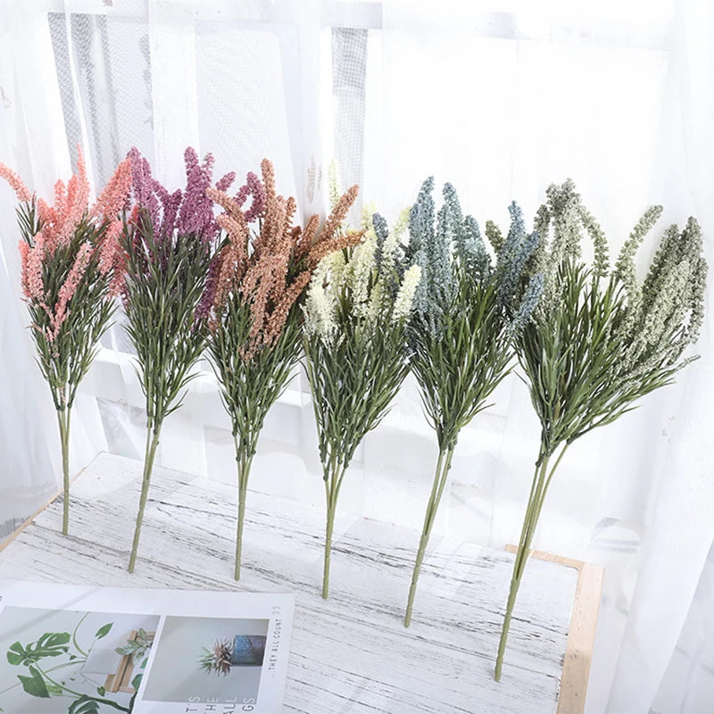 Artificial Lavender & Foam Wheat Bouquet – 6 Color Options for Wedding, Home Decor & Christmas Crafts