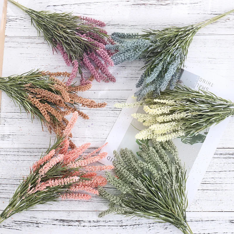 Artificial Lavender & Foam Wheat Bouquet – 6 Color Options for Wedding, Home Decor & Christmas Crafts