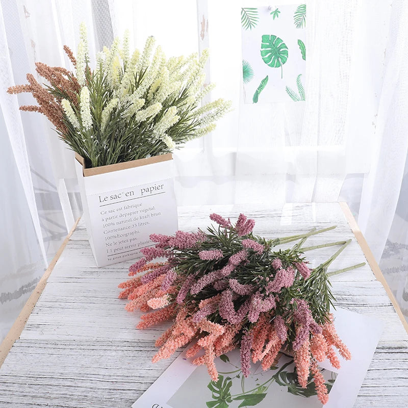 Artificial Lavender & Foam Wheat Bouquet – 6 Color Options for Wedding, Home Decor & Christmas Crafts