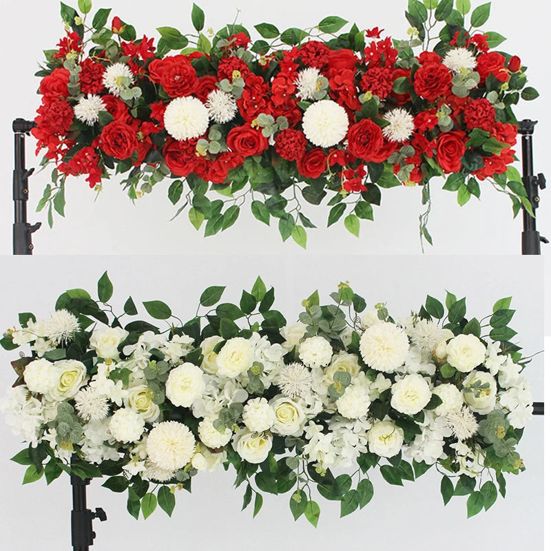 100cm Luxury White Rose Artificial Flower Row – Perfect for Wedding Table Centerpieces, Backdrop Walls, Arches & Party Stage Decor