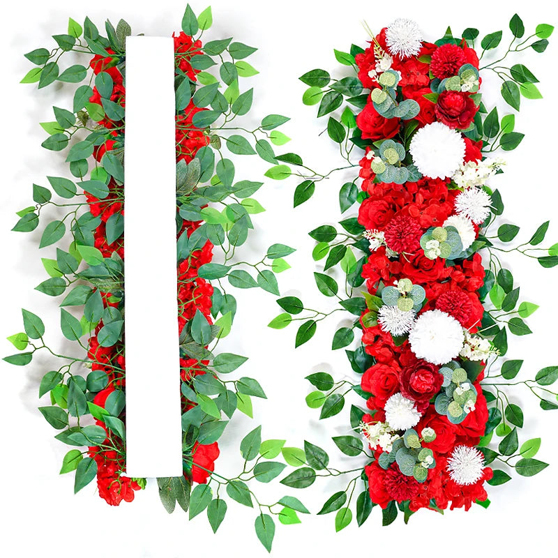 100cm Luxury White Rose Artificial Flower Row – Perfect for Wedding Table Centerpieces, Backdrop Walls, Arches & Party Stage Decor