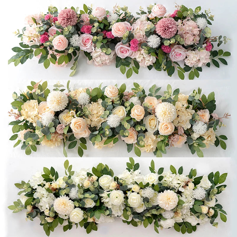 100cm Luxury White Rose Artificial Flower Row – Perfect for Wedding Table Centerpieces, Backdrop Walls, Arches & Party Stage Decor