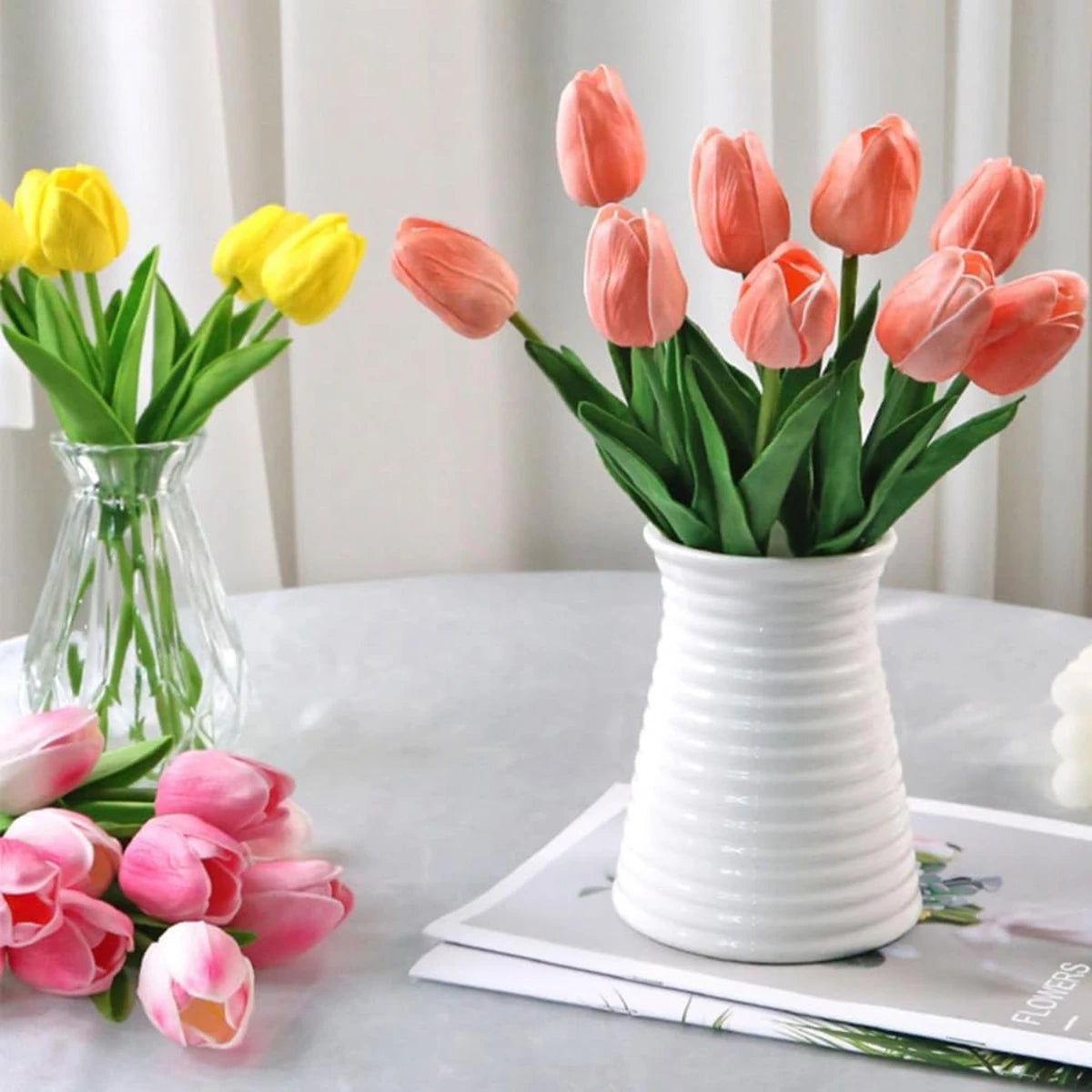 Artificial Real Touch Tulip Bouquet – 8 Color Options for Scrapbooking, Home Decor, Wedding Arches & Mother's Day Gifts
