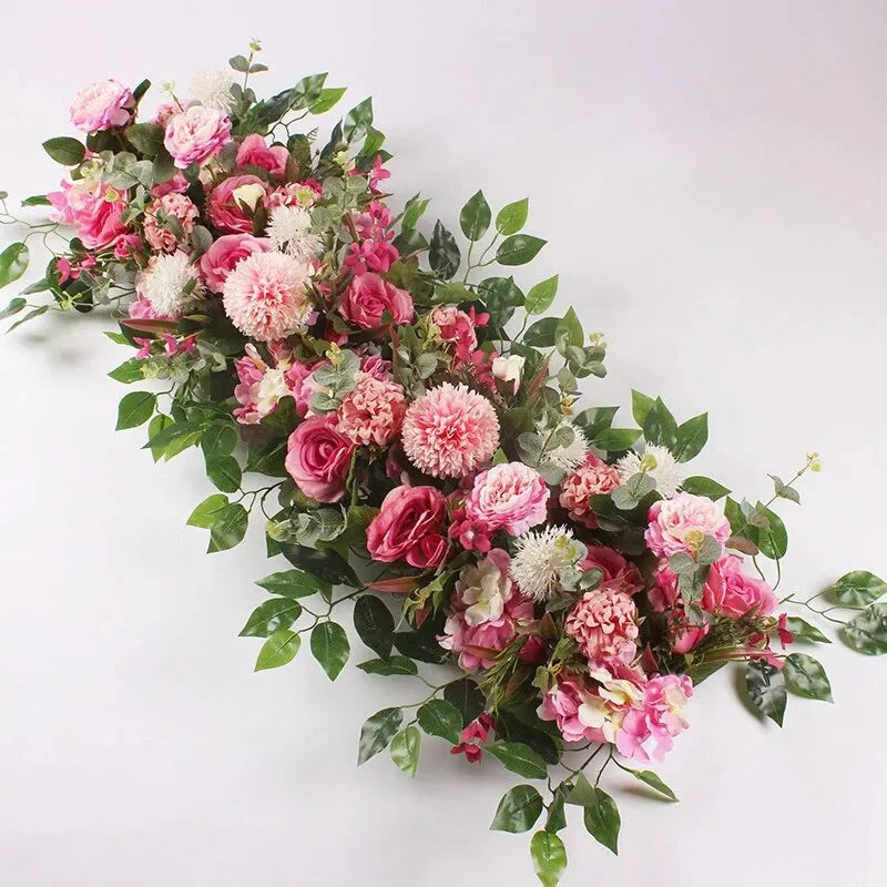 100cm Luxury White Rose Artificial Flower Row – Perfect for Wedding Table Centerpieces, Backdrop Walls, Arches & Party Stage Decor
