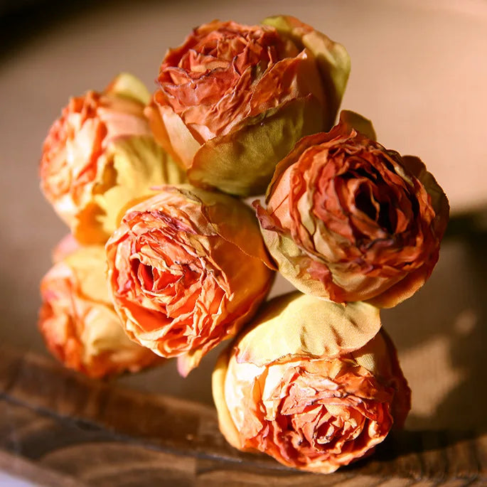 10'' Silk Artificial Vintage Roses – Real Touch Lifelike Flowers for Home Table Decorations (6 Heads/Branch)