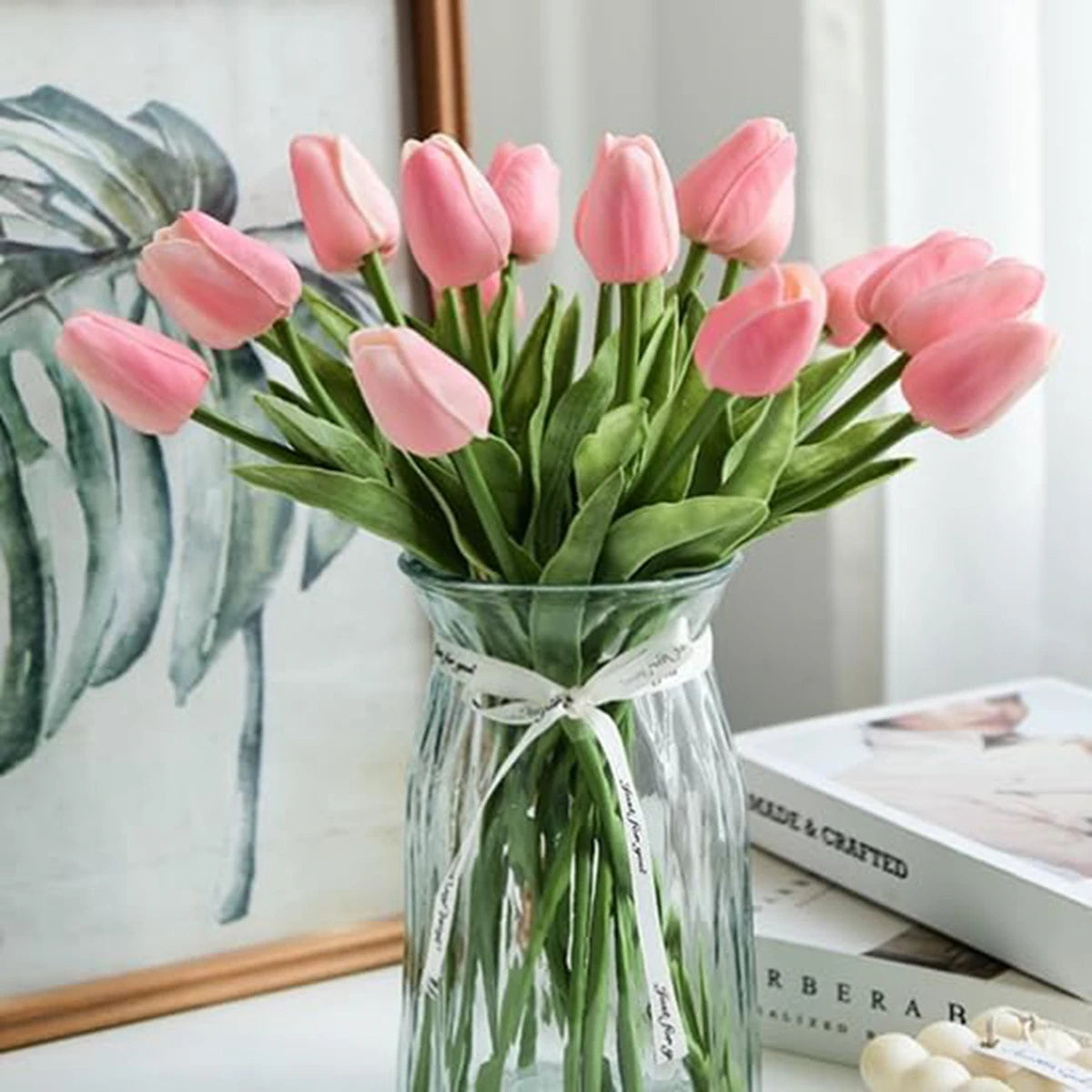 Artificial Real Touch Tulip Bouquet – 8 Color Options for Scrapbooking, Home Decor, Wedding Arches & Mother's Day Gifts