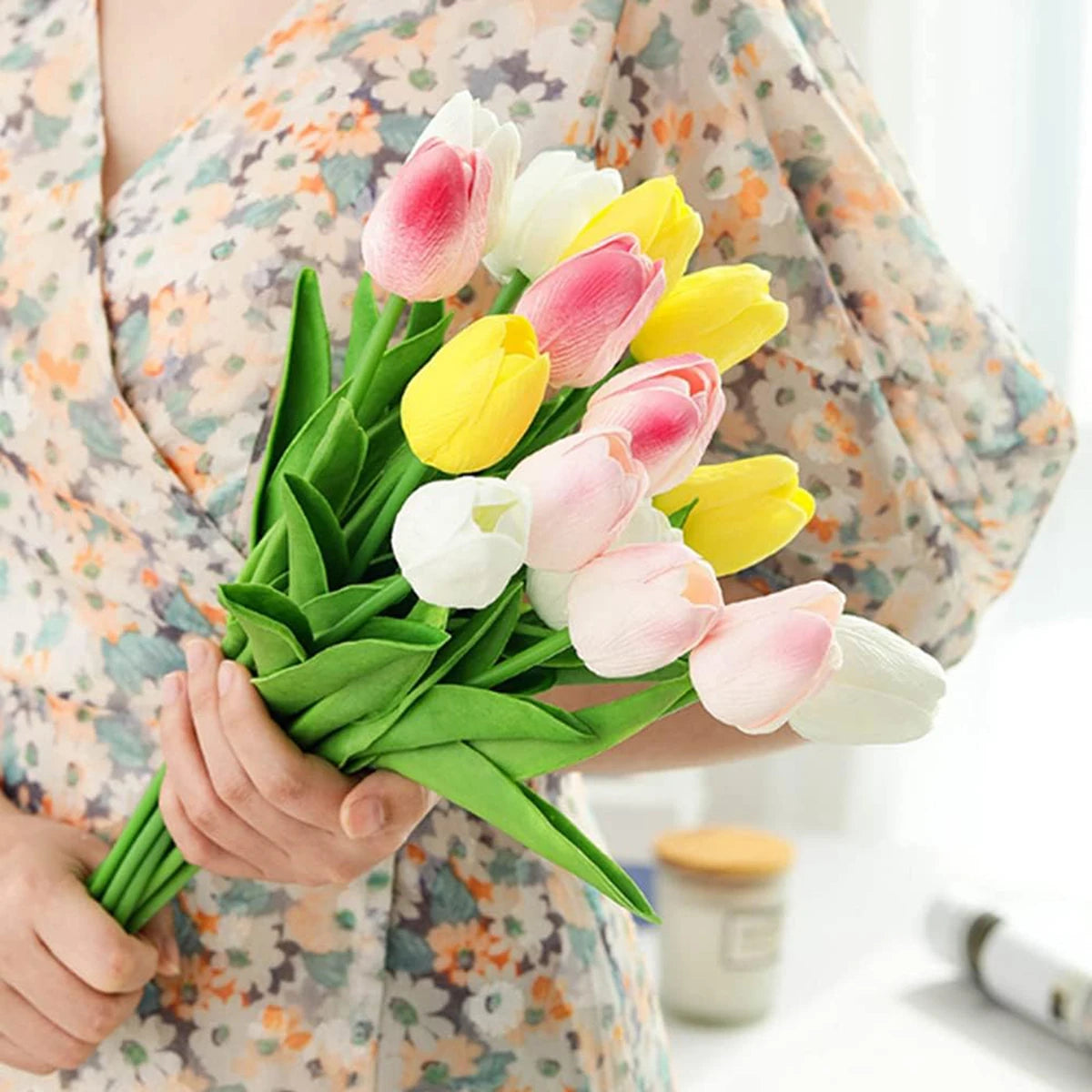 Artificial Real Touch Tulip Bouquet – 8 Color Options for Scrapbooking, Home Decor, Wedding Arches & Mother's Day Gifts