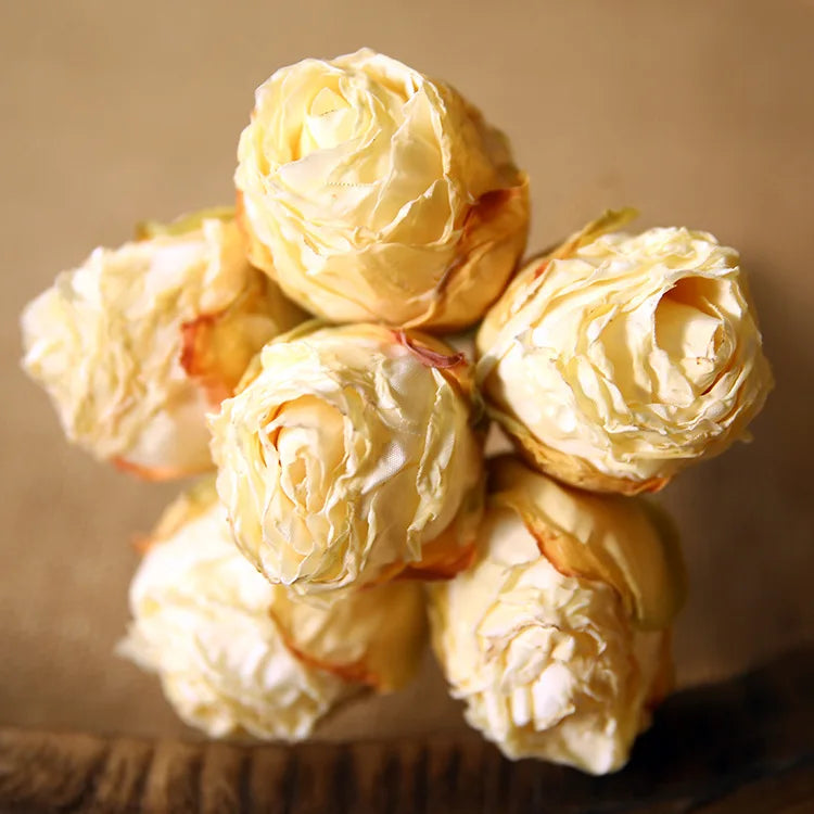 10'' Silk Artificial Vintage Roses – Real Touch Lifelike Flowers for Home Table Decorations (6 Heads/Branch)