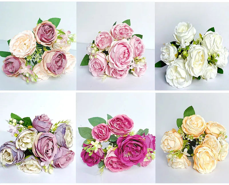 7-Head High-Quality Artificial Peony Bouquet – Silk Peonies & Roses, 10 Color Options for Home Decor, Wedding & Bridal Arrangements