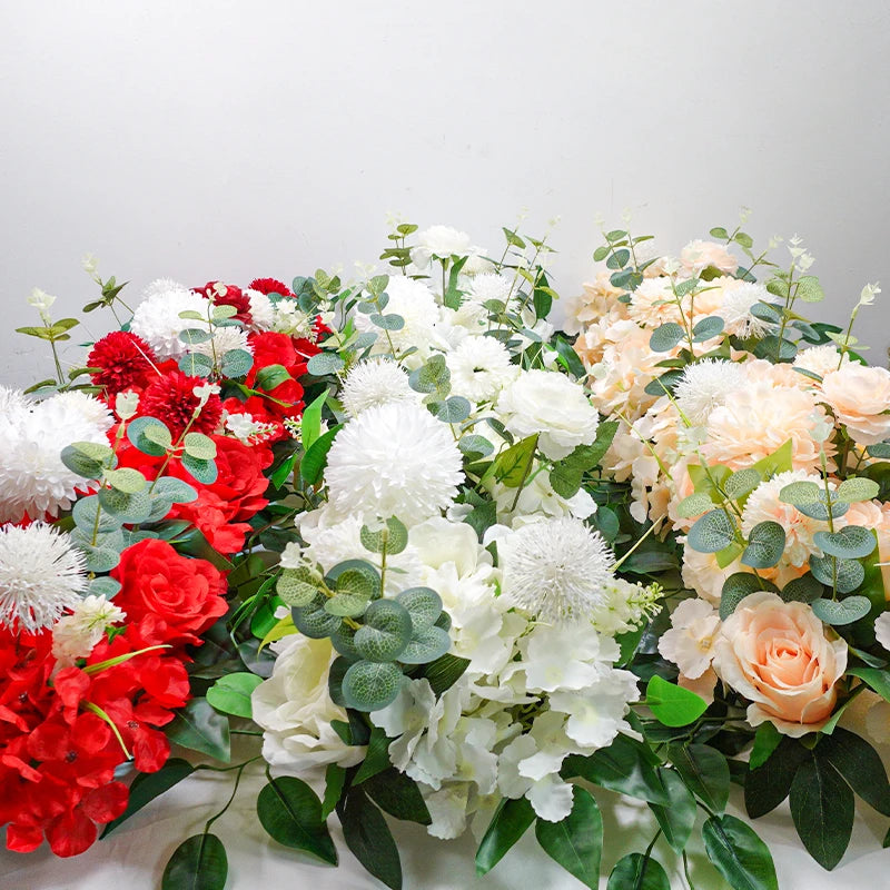 100cm Luxury White Rose Artificial Flower Row – Perfect for Wedding Table Centerpieces, Backdrop Walls, Arches & Party Stage Decor