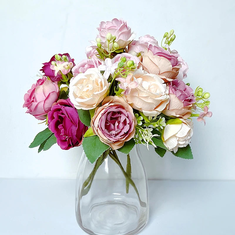 7-Head High-Quality Artificial Peony Bouquet – Silk Peonies & Roses, 10 Color Options for Home Decor, Wedding & Bridal Arrangements