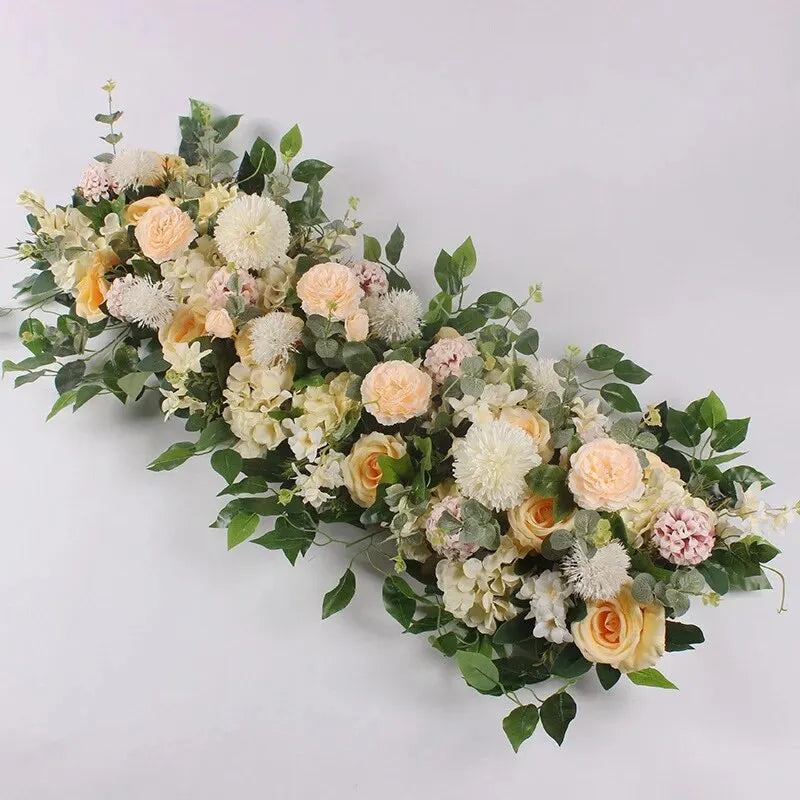 100cm Luxury White Rose Artificial Flower Row – Perfect for Wedding Table Centerpieces, Backdrop Walls, Arches & Party Stage Decor