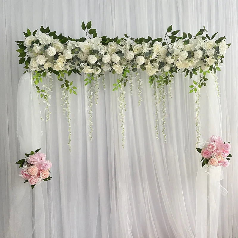 100cm Luxury White Rose Artificial Flower Row – Perfect for Wedding Table Centerpieces, Backdrop Walls, Arches & Party Stage Decor