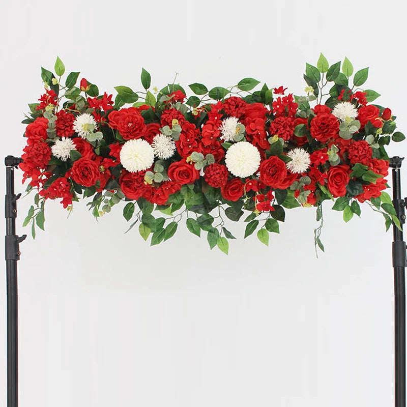 100cm Luxury White Rose Artificial Flower Row – Perfect for Wedding Table Centerpieces, Backdrop Walls, Arches & Party Stage Decor