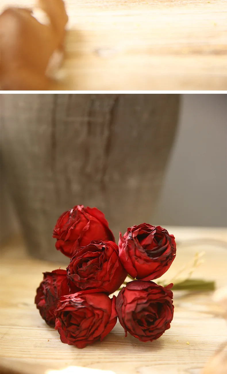 10'' Silk Artificial Vintage Roses – Real Touch Lifelike Flowers for Home Table Decorations (6 Heads/Branch)