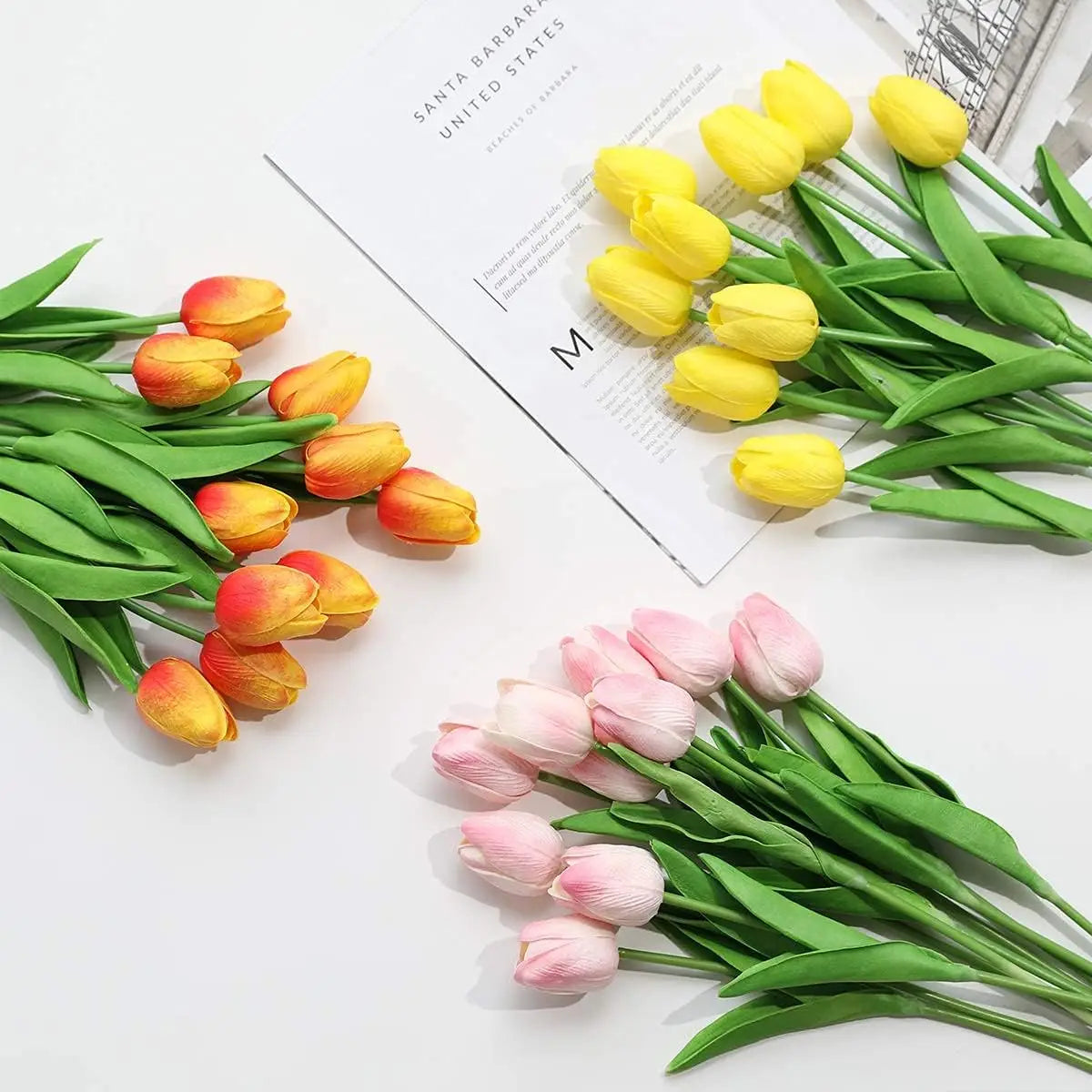 Artificial Real Touch Tulip Bouquet – 8 Color Options for Scrapbooking, Home Decor, Wedding Arches & Mother's Day Gifts