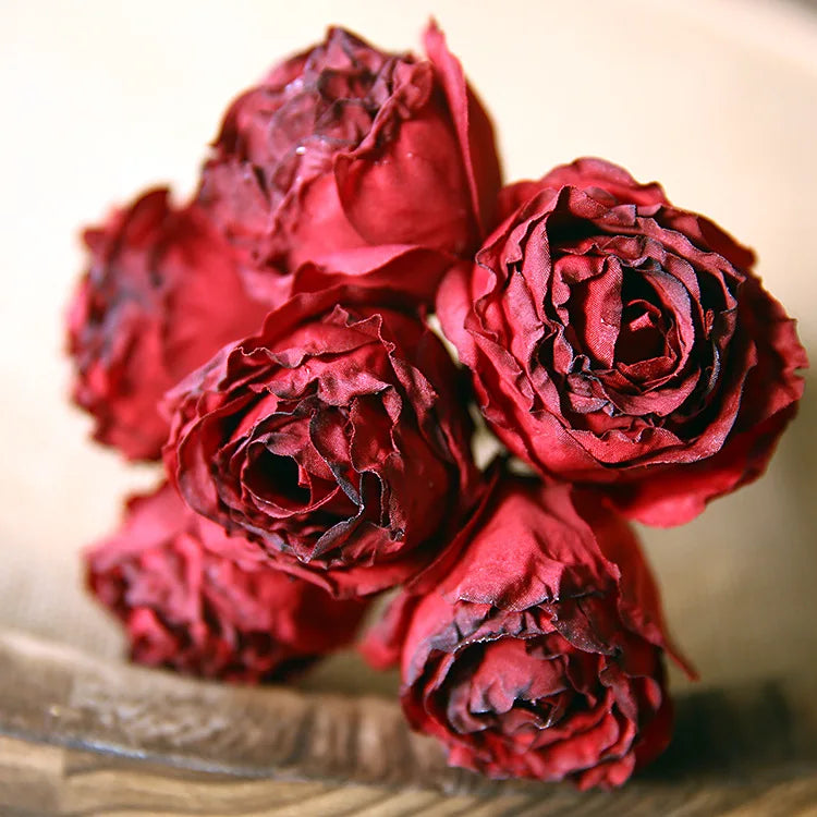 10'' Silk Artificial Vintage Roses – Real Touch Lifelike Flowers for Home Table Decorations (6 Heads/Branch)
