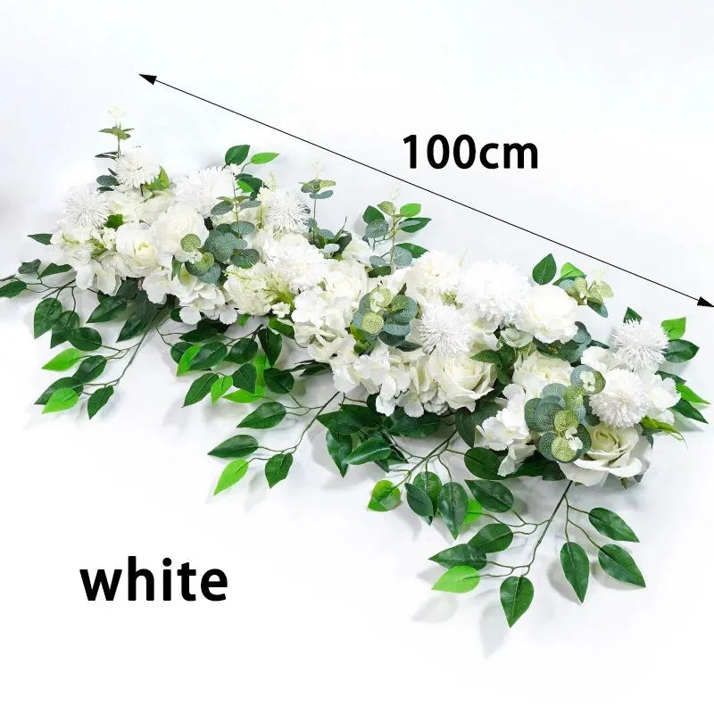 100cm Luxury White Rose Artificial Flower Row – Perfect for Wedding Table Centerpieces, Backdrop Walls, Arches & Party Stage Decor