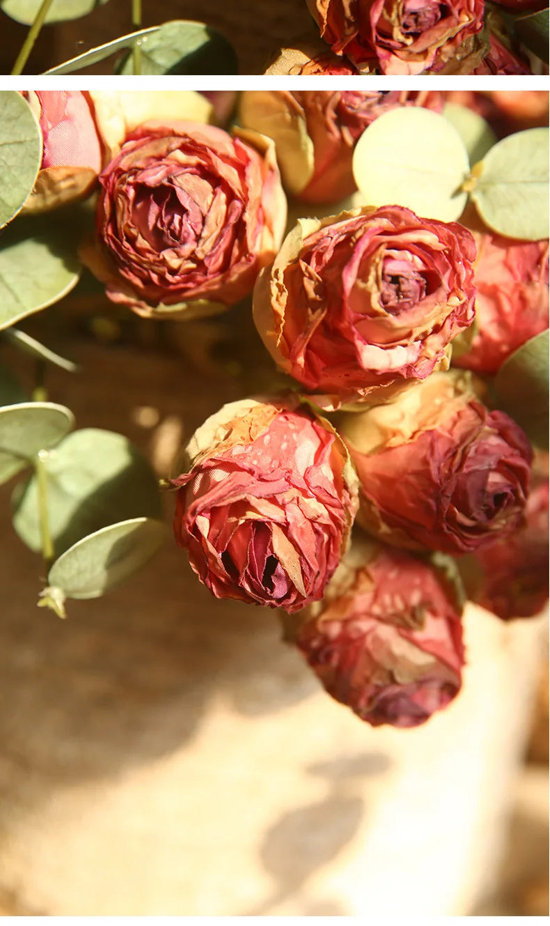 10'' Silk Artificial Vintage Roses – Real Touch Lifelike Flowers for Home Table Decorations (6 Heads/Branch)