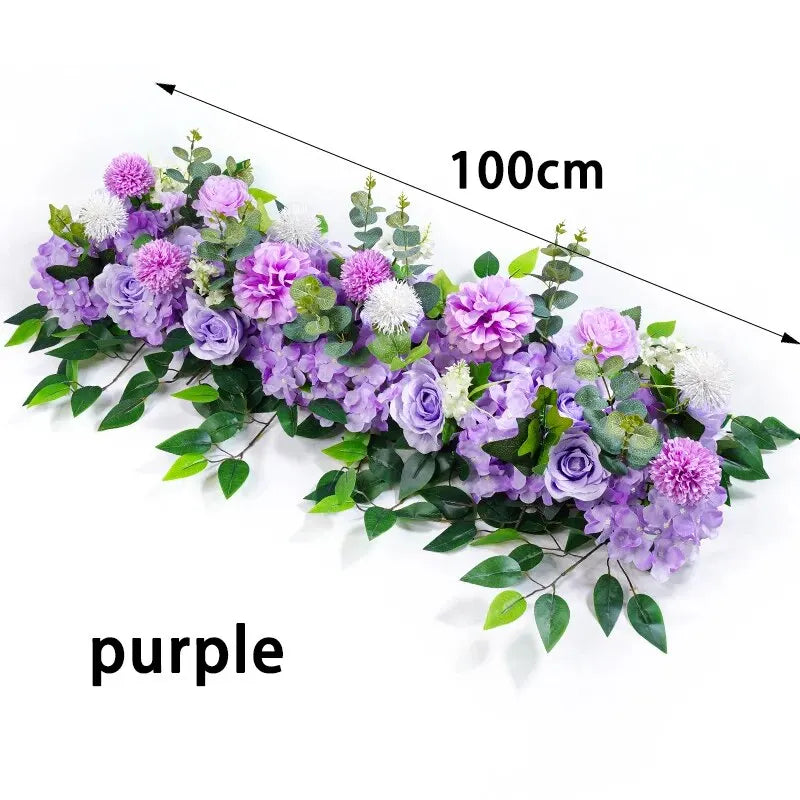100cm Luxury White Rose Artificial Flower Row – Perfect for Wedding Table Centerpieces, Backdrop Walls, Arches & Party Stage Decor