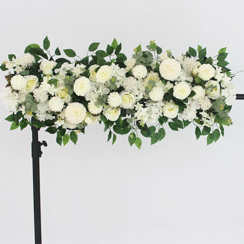 100cm Luxury White Rose Artificial Flower Row – Perfect for Wedding Table Centerpieces, Backdrop Walls, Arches & Party Stage Decor