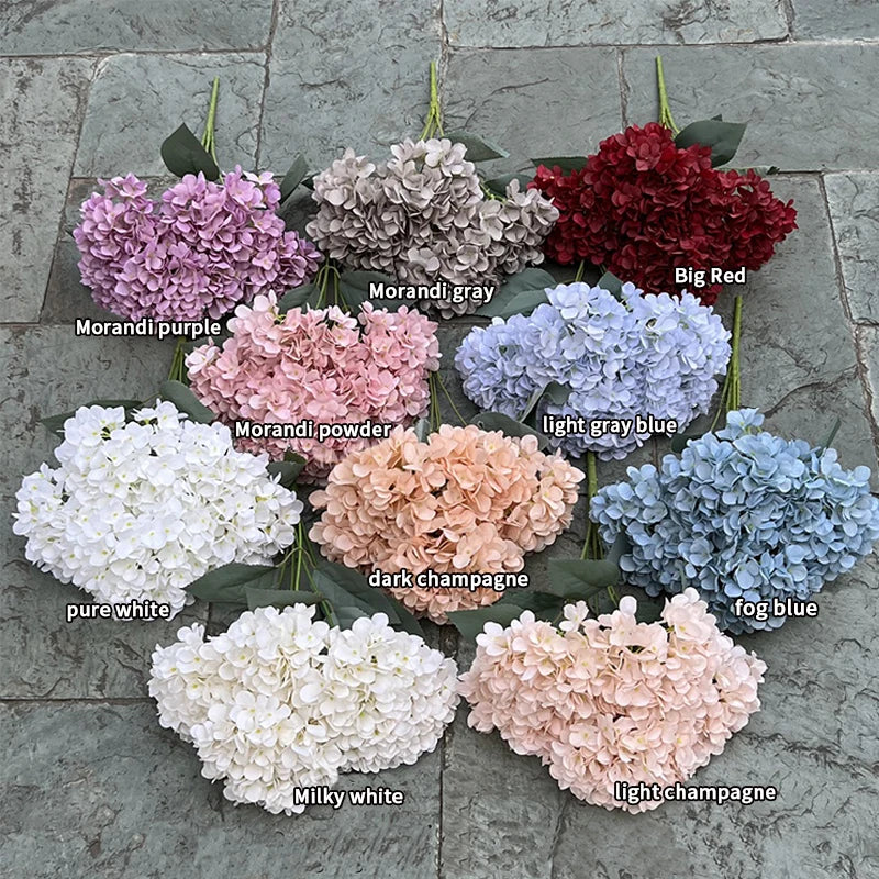 5 Heads Artificial Silk Hydrangea Bouquet, 17 Color Options for DIY Home Decor, Bridal Bouquets, Wedding & Party Arrangements