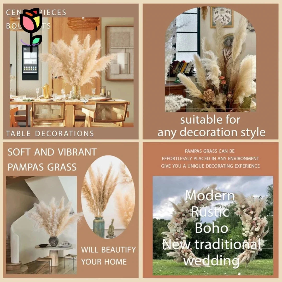 20pcs Natural Water Pampas Grass Bouquet – Nordic Style Dried Flowers for Home Decor, Country Weddings & Goldenrod Arrangements