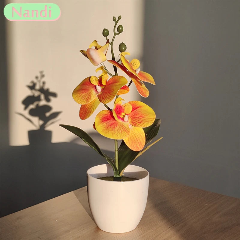 Artificial Butterfly Orchid Bonsai – 4 Color Options, Potted Plant for Desk, Dining Table, Home, Office & Wedding Decor Gift