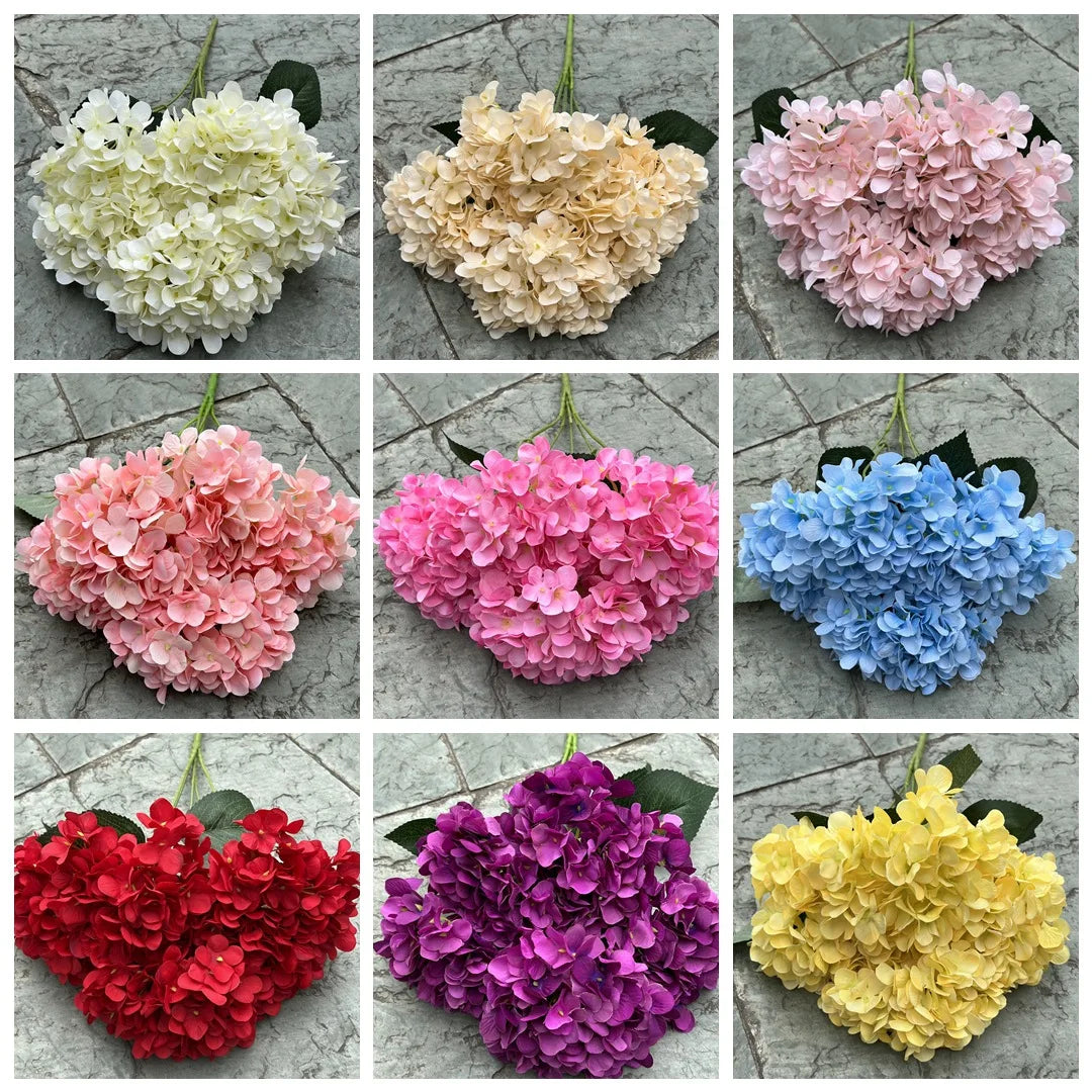 5 Heads Artificial Silk Hydrangea Bouquet, 17 Color Options for DIY Home Decor, Bridal Bouquets, Wedding & Party Arrangements