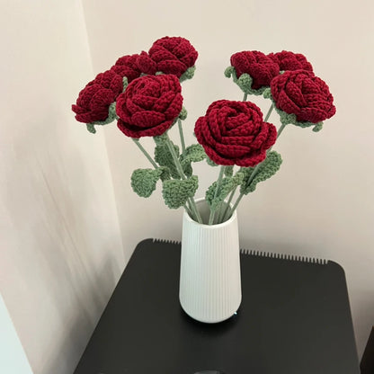 1pc Modern Elegance Knitted Rose – Single Artificial Flower for Home Decoration, Dining Table & Wedding Bouquets