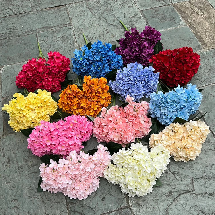 5 Heads Artificial Silk Hydrangea Bouquet, 17 Color Options for DIY Home Decor, Bridal Bouquets, Wedding & Party Arrangements