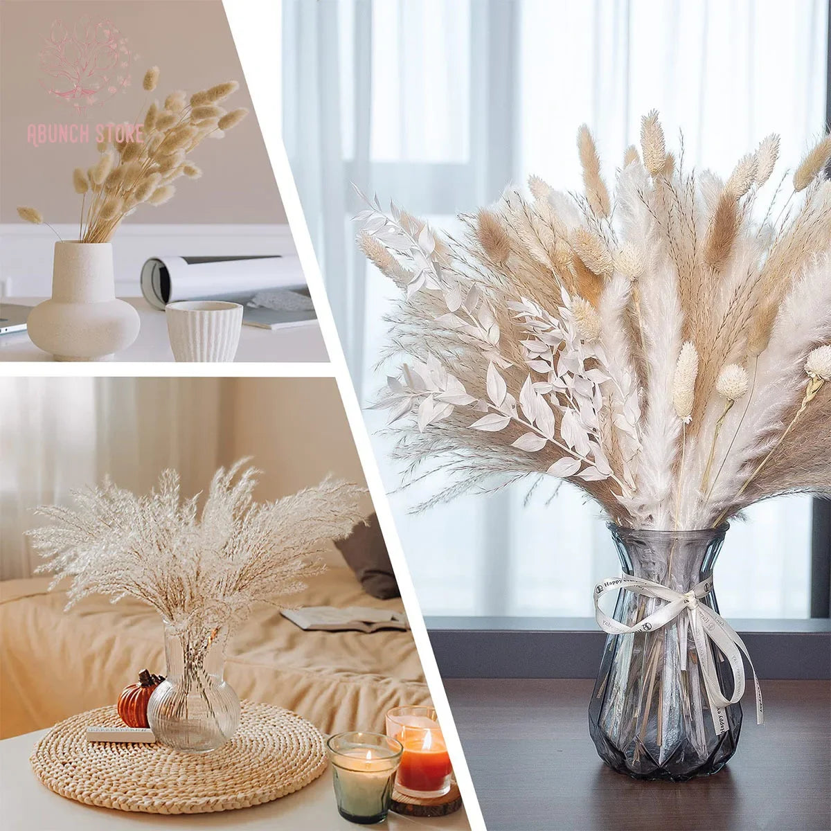 Natural Dried Pampas Grass Bouquet – 8 Style Options for Boho Home, Wedding Decor, Bunny Tails & Vase Arrangements