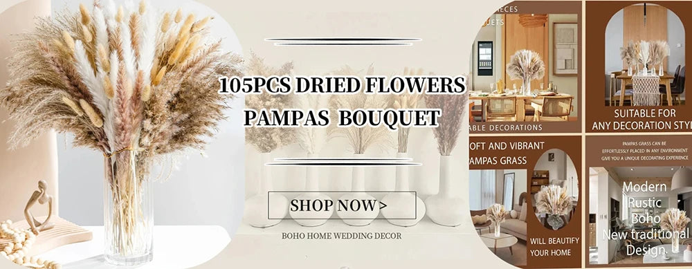 Dried Pampas Grass Bouquet – 5 Color Options for Boho Rustic Home Decor, Table Vase & Farmhouse Floral Arrangements