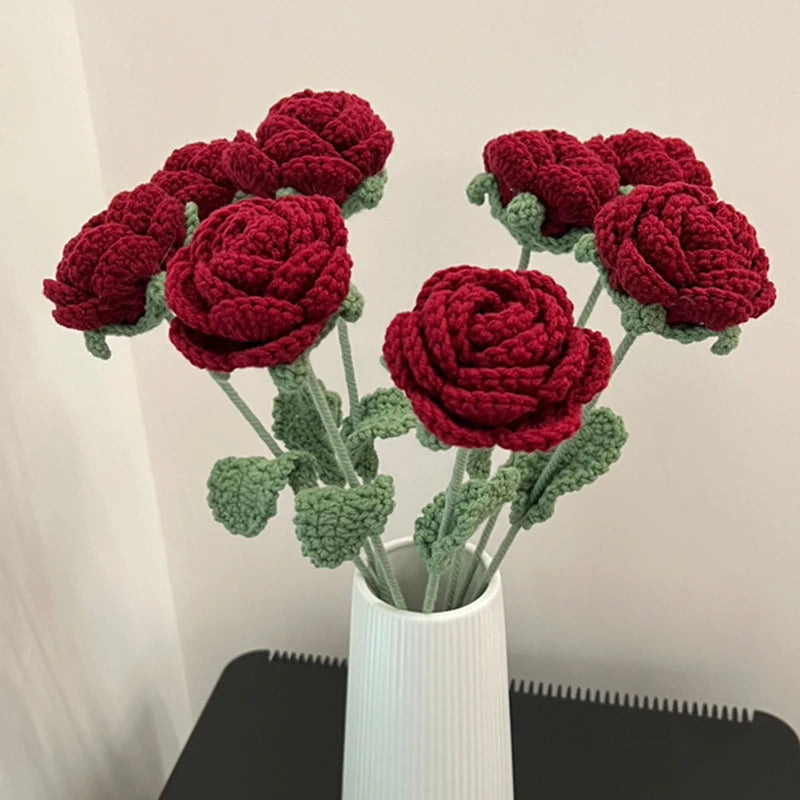 1pc Modern Elegance Knitted Rose – Single Artificial Flower for Home Decoration, Dining Table & Wedding Bouquets