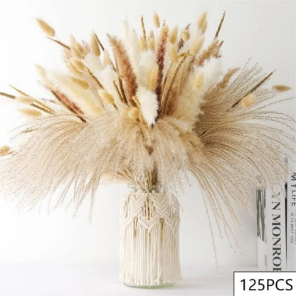 150pcs Natural Pampas Mix Dried Flowers Bouquet – 7 Color Options for Boho Wedding Centerpieces, Home Vase Decor & Bunny Tails