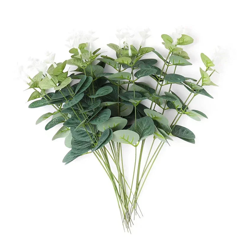 20PCS Artificial Eucalyptus Leaves Stems Bulk Silver Dollar Leaf Picks Plant Fake Flowers for Wedding Bouquets Floral Decor