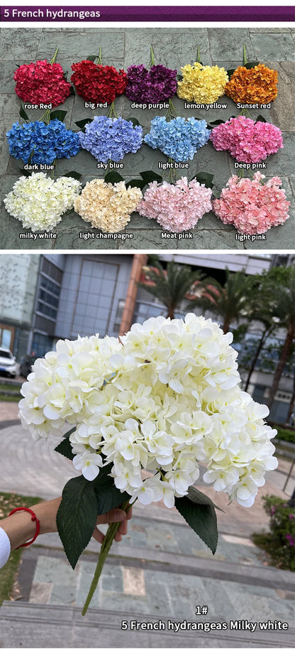 5 Heads Artificial Silk Hydrangea Bouquet, 17 Color Options for DIY Home Decor, Bridal Bouquets, Wedding & Party Arrangements