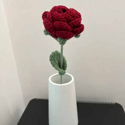 1pc Modern Elegance Knitted Rose – Single Artificial Flower for Home Decoration, Dining Table & Wedding Bouquets