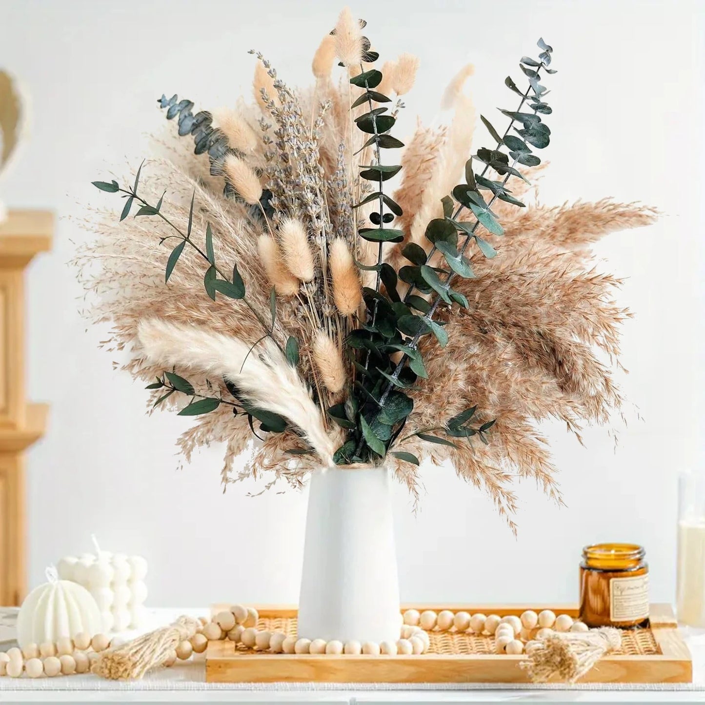 Dried Pampas Grass Bouquet – 5 Color Options for Boho Rustic Home Decor, Table Vase & Farmhouse Floral Arrangements