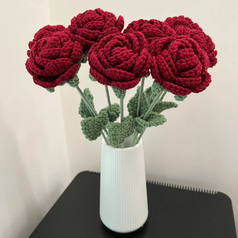 1pc Modern Elegance Knitted Rose – Single Artificial Flower for Home Decoration, Dining Table & Wedding Bouquets