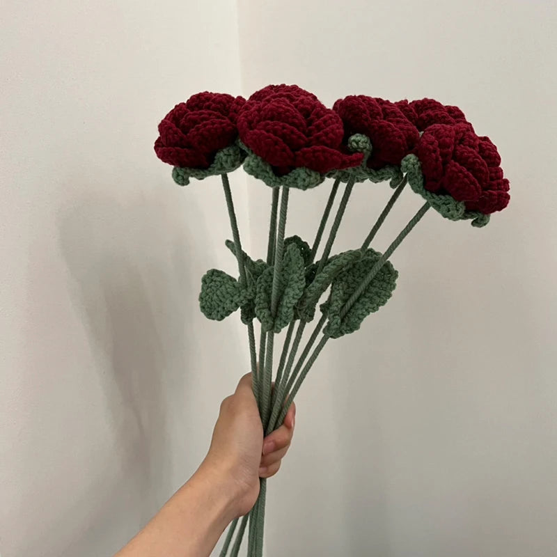 1pc Modern Elegance Knitted Rose – Single Artificial Flower for Home Decoration, Dining Table & Wedding Bouquets