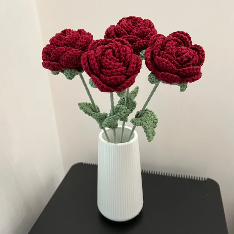 1pc Modern Elegance Knitted Rose – Single Artificial Flower for Home Decoration, Dining Table & Wedding Bouquets