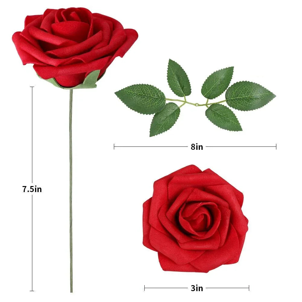 20/10pcs Artificial Red Roses with Stems – Real-Looking Fake Flowers for DIY Wedding Bouquets, Party, Christmas & Home Decor (5 Color Options)