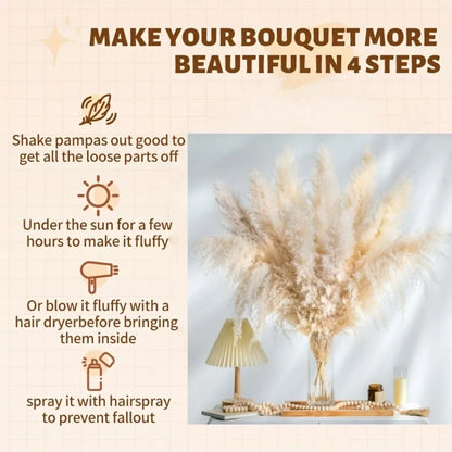 20pcs Natural Water Pampas Grass Bouquet – Nordic Style Dried Flowers for Home Decor, Country Weddings & Goldenrod Arrangements