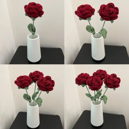 1pc Modern Elegance Knitted Rose – Single Artificial Flower for Home Decoration, Dining Table & Wedding Bouquets