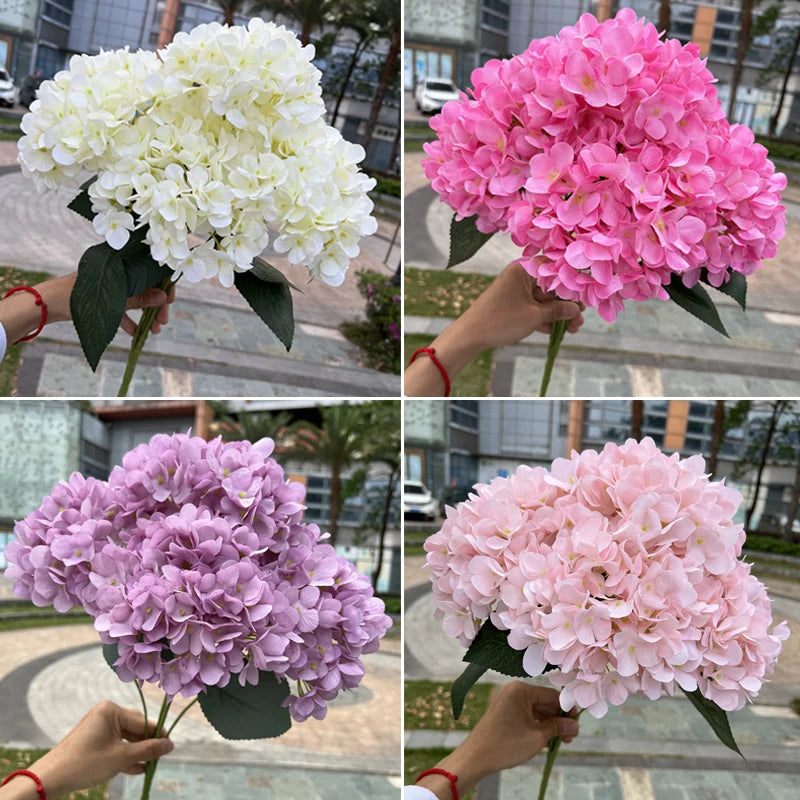 5 Heads Artificial Silk Hydrangea Bouquet, 17 Color Options for DIY Home Decor, Bridal Bouquets, Wedding & Party Arrangements