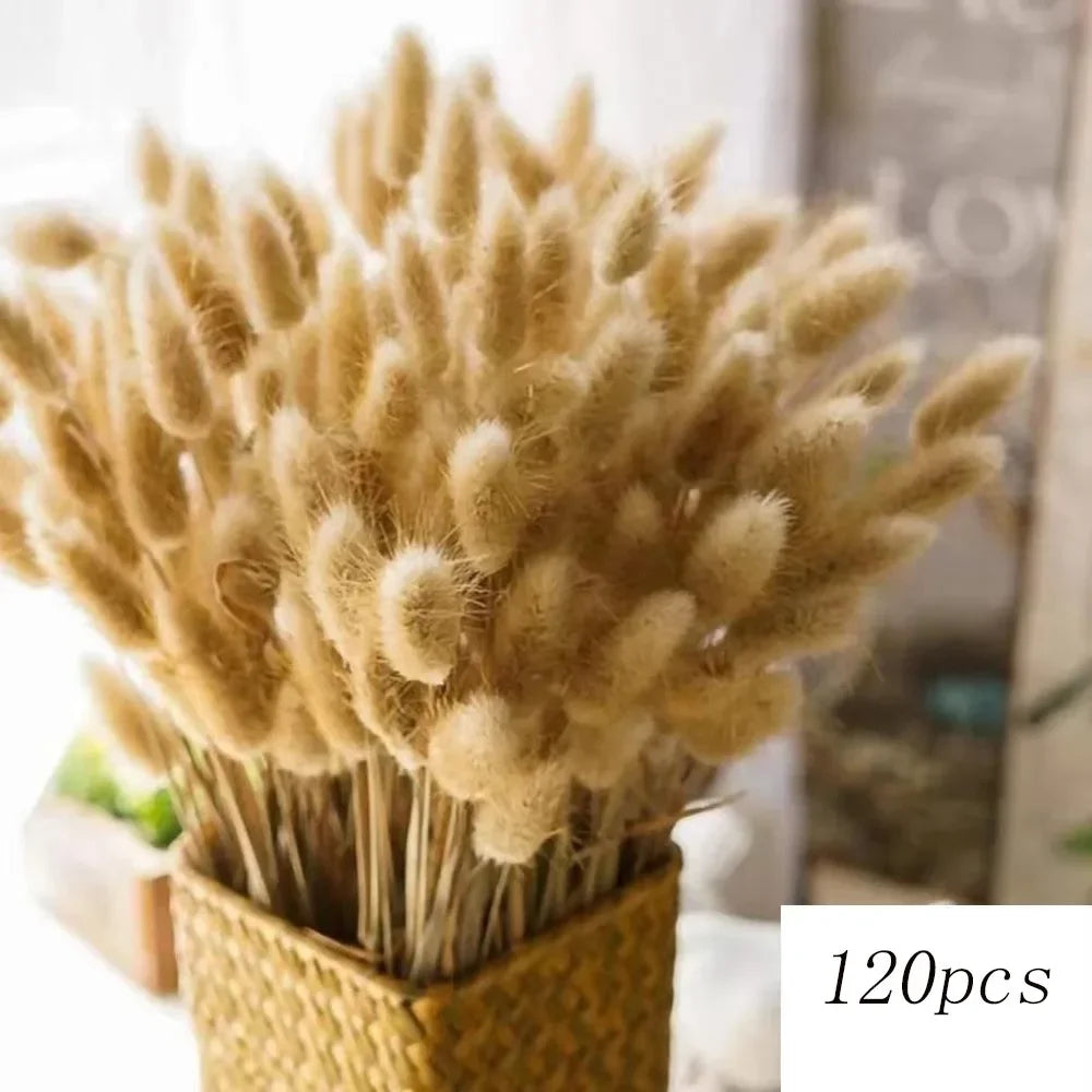 150pcs Natural Pampas Mix Dried Flowers Bouquet – 7 Color Options for Boho Wedding Centerpieces, Home Vase Decor & Bunny Tails