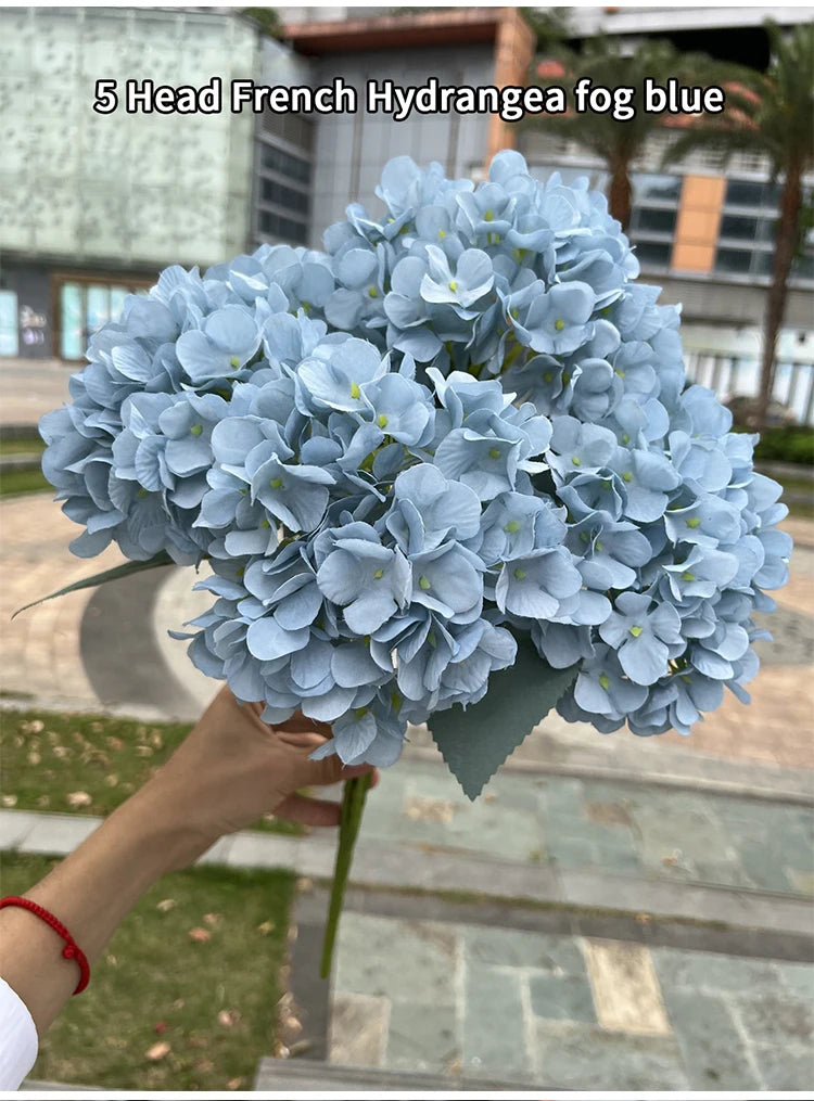 5 Heads Artificial Silk Hydrangea Bouquet, 17 Color Options for DIY Home Decor, Bridal Bouquets, Wedding & Party Arrangements