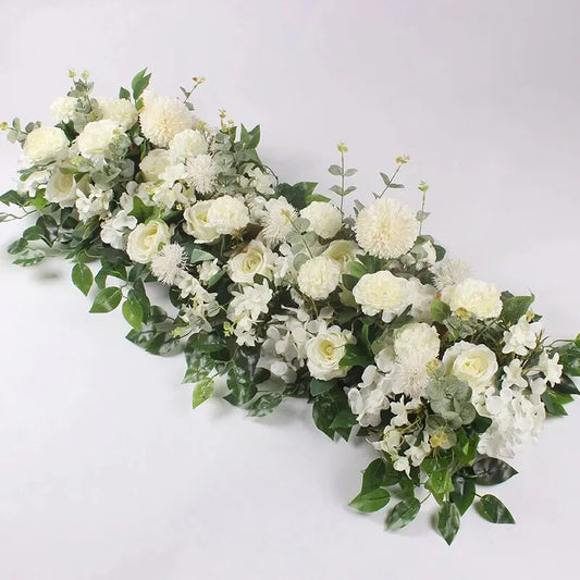 100cm Luxury White Rose Artificial Flower Row – Perfect for Wedding Table Centerpieces, Backdrop Walls, Arches & Party Stage Decor