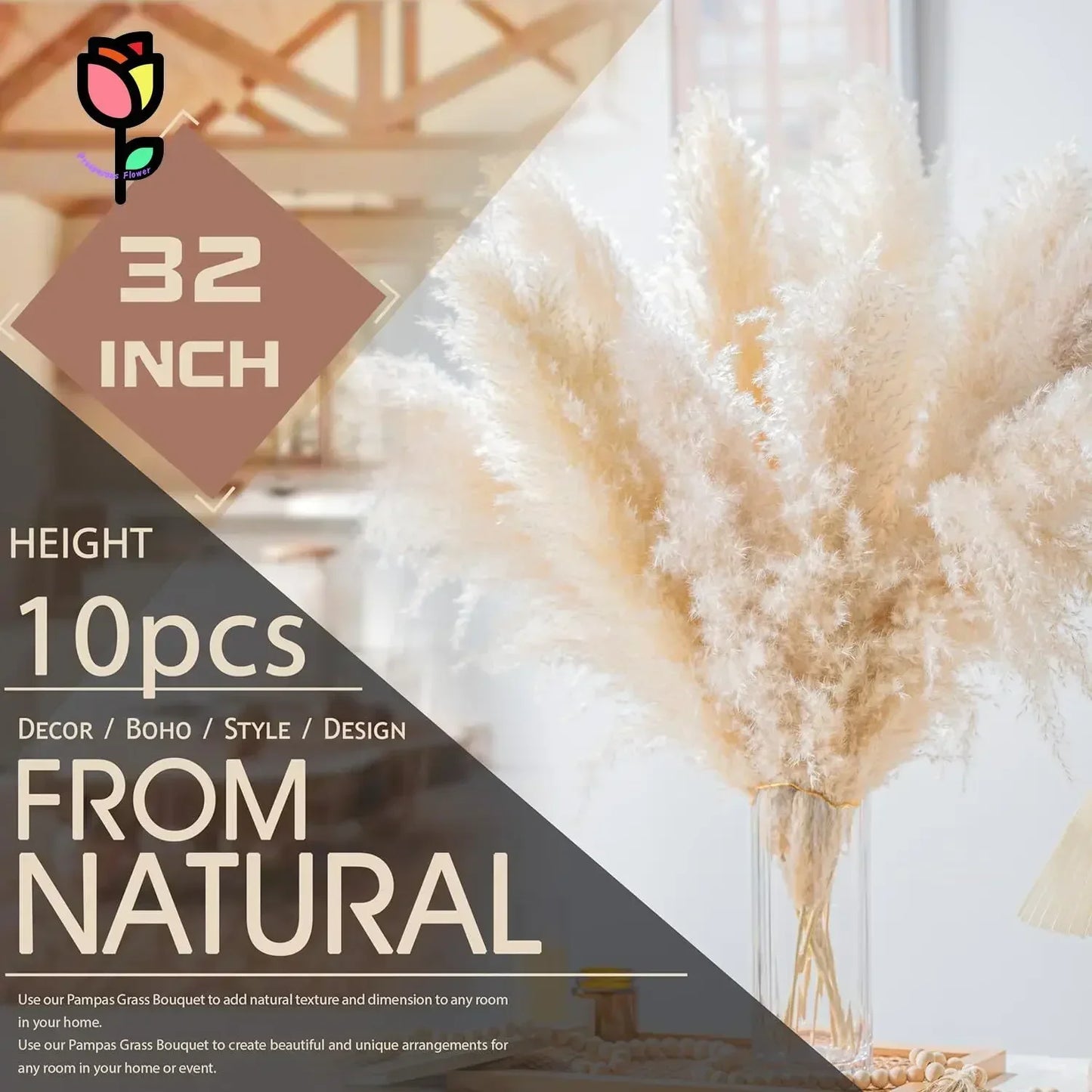 20pcs Natural Water Pampas Grass Bouquet – Nordic Style Dried Flowers for Home Decor, Country Weddings & Goldenrod Arrangements